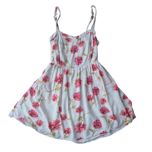 Garage White Pink Floral Mini Dress Smocked Back Cutout Sundress Medium - Picture 2 of 9